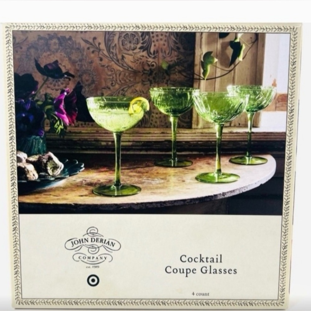 John Derian Green Cocktail Coupe Glasses